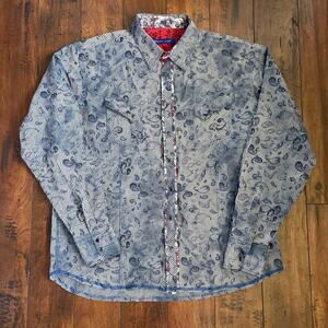 Georg Roth Los Angeles Western Shirt Mens XXL Blue Gray Paisley Check